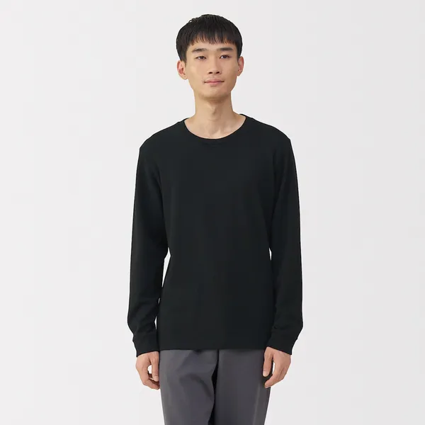 남성 울 혼방 따뜻한 면 크루넥 긴소매 티셔츠