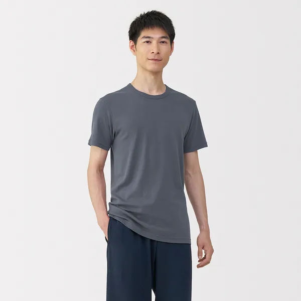 남성 따뜻한 면 크루넥 반소매 티셔츠