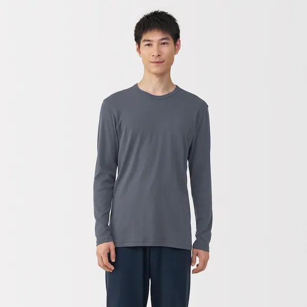 남성 따뜻한 면 크루넥 긴소매 티셔츠