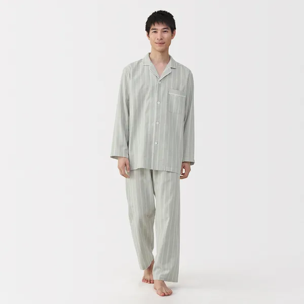 남성 사이드 심리스 이중 가제 긴소매 파자마