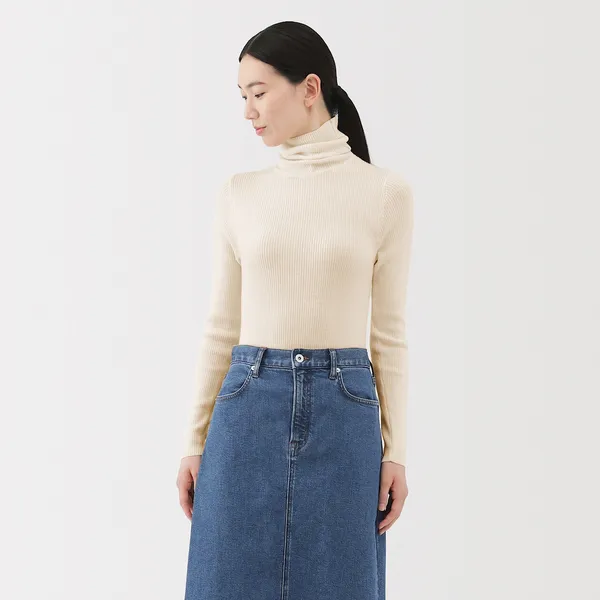 워셔블 울 리브 터틀넥 스웨터