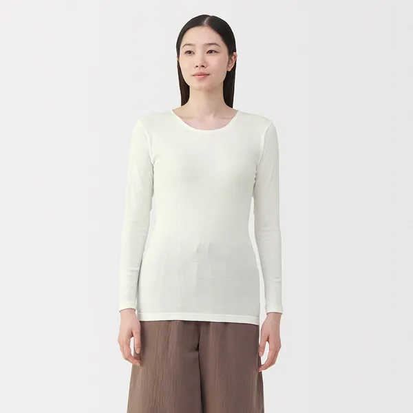 여성 따뜻한 면 크루넥 긴소매 티셔츠