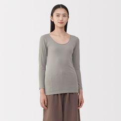 여성 따뜻한 면 U넥 8부소매 티셔츠