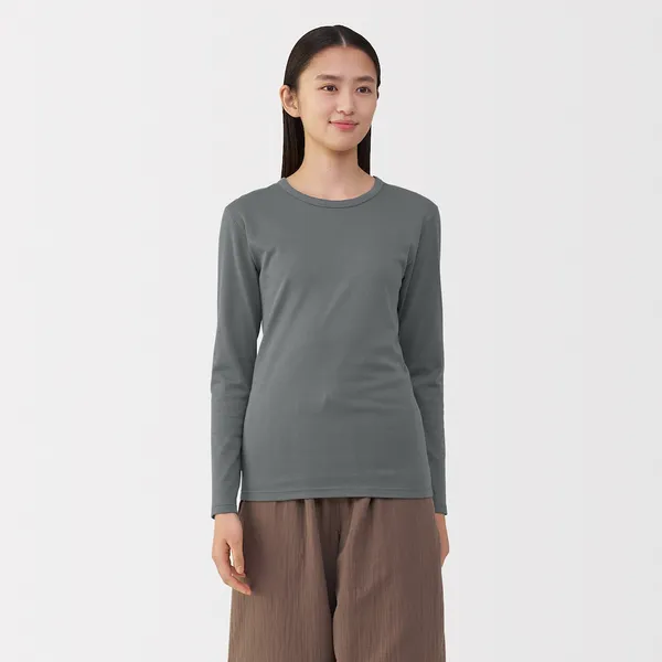 여성 따뜻한 면 두꺼운 크루넥 긴소매 티셔츠