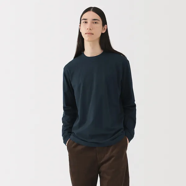 기모 저지 크루넥 긴소매 티셔츠