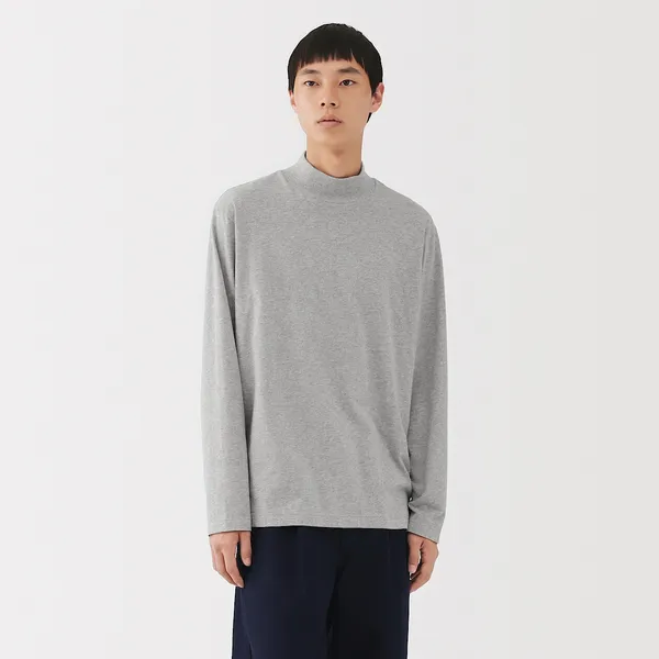 기모 저지 하이넥 긴소매 티셔츠