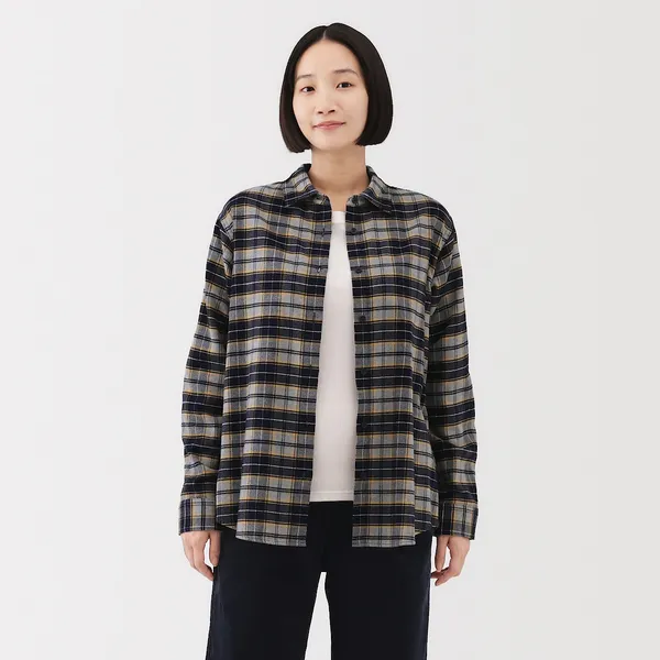 양면 기모 플란넬 레귤러 칼라 긴소매 셔츠