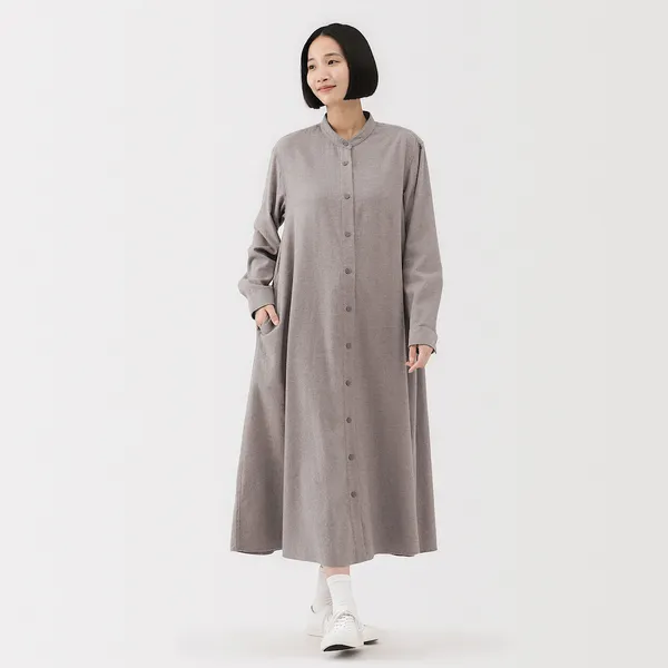 양면 기모 플란넬 스탠드 칼라 긴소매 원피스