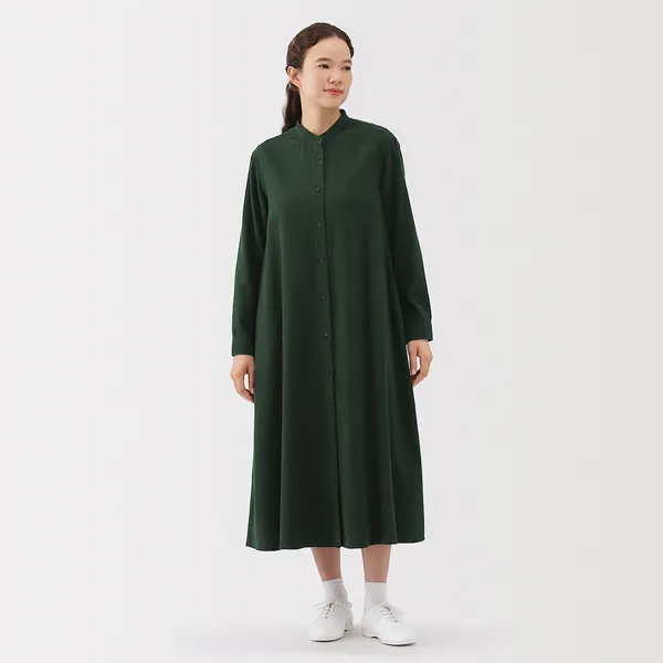 양면 기모 플란넬 스탠드 칼라 긴소매 원피스