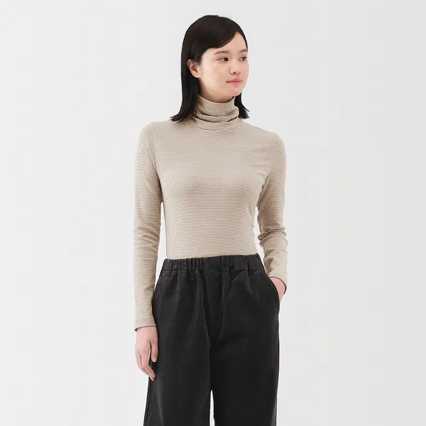 스트레치 후라이스 터틀넥 긴소매 티셔츠