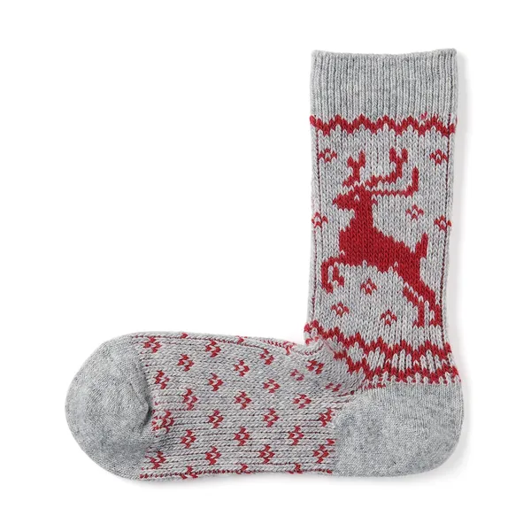 굿피트 직각 발목이 편한 울 혼방 순록 패턴 양말