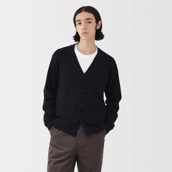 워셔블 울 미들 게이지 V넥 가디건
