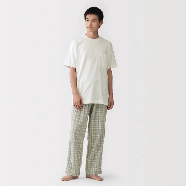 남성 이중 가제 반소매 룸 웨어 세트