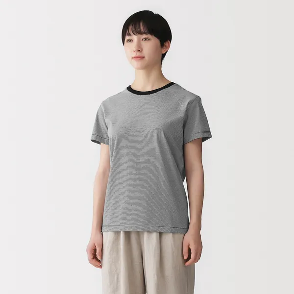 저지 크루넥 반소매 티셔츠