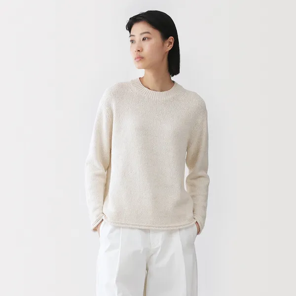 코튼 혼방 부클레 크루넥 스웨터