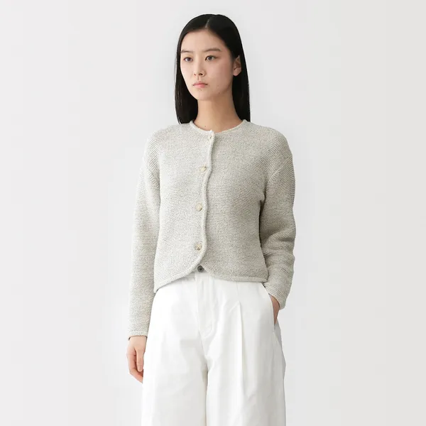 코튼 혼방 부클레 니트 재킷