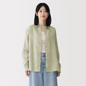 워싱 리넨 레귤러 칼라 긴소매 셔츠