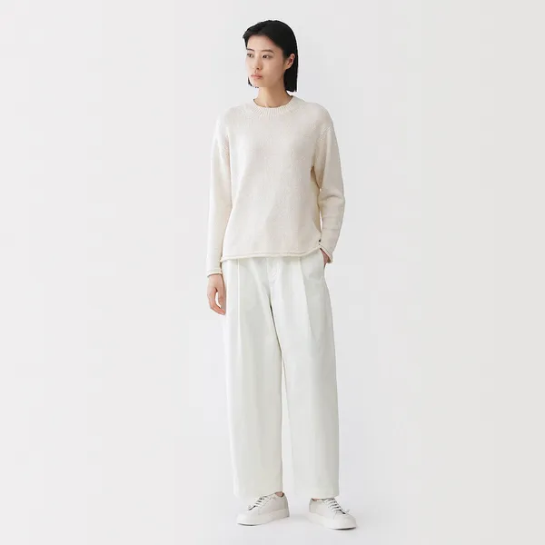 코튼 캔버스 턱 배럴 팬츠