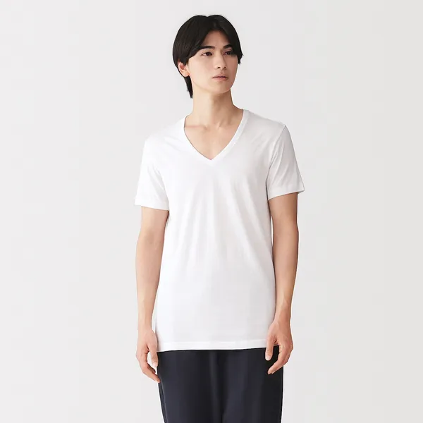 사이드 심리스 V넥 반소매 티셔츠 2장 세트