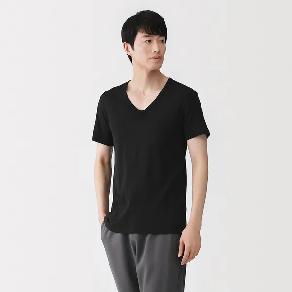 남성 산뜻한 면 V넥 반소매 티셔츠