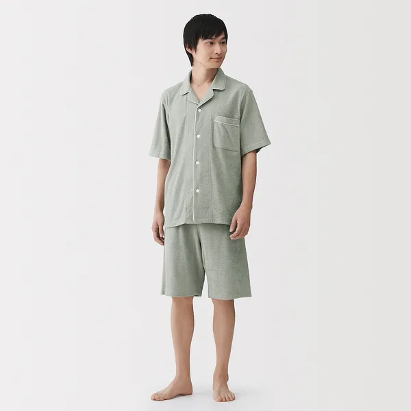 남성 양면 파일 타월 반소매 파자마