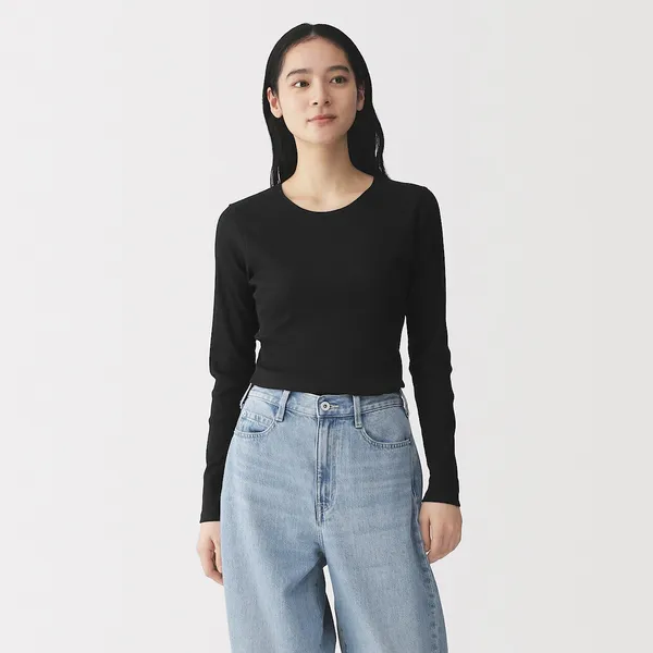 소프트 리브 크루넥 긴소매 티셔츠