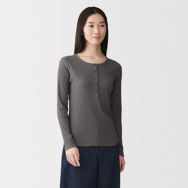 소프트 리브 헨리넥 긴소매 티셔츠
