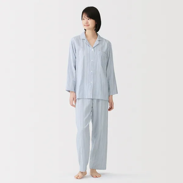 여성 사이드 심리스 이중가제 긴소매 파자마