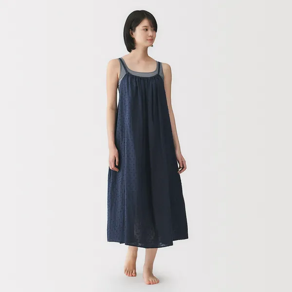 이중 가제 도트 도비 캐미솔 원피스