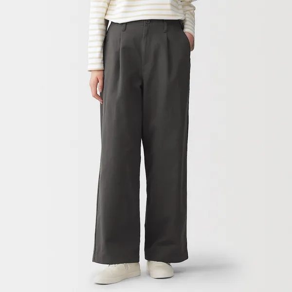슬러브 치노 턱 와이드 팬츠