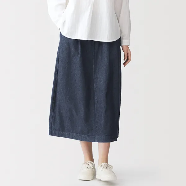 워싱 데님 이지 스커트