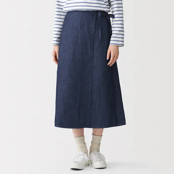 헴프 혼방 데님 랩 스커트