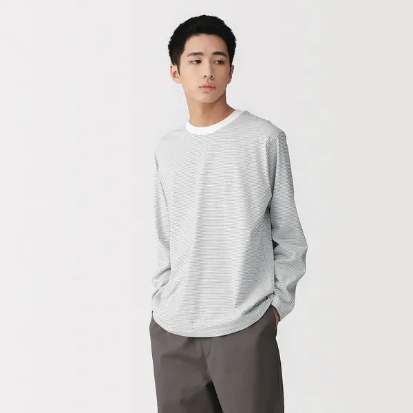 저지 크루넥 긴소매 티셔츠