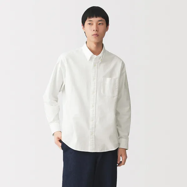 워싱 옥스포드 버튼다운 긴소매 셔츠