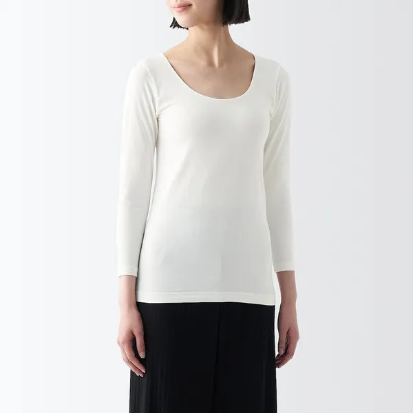 발열면 U넥 8부소매 티셔츠