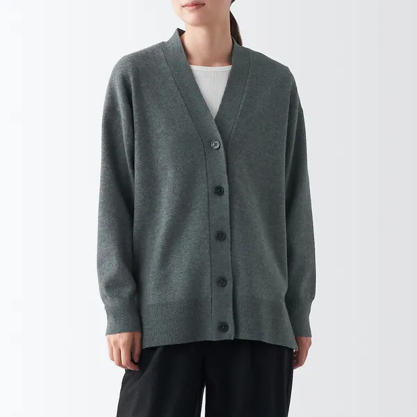 워셔블 밀라노 리브 V넥 와이드 가디건