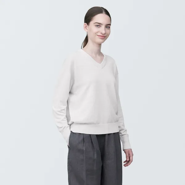 UV 컷 헴프 혼방 V넥 스웨터