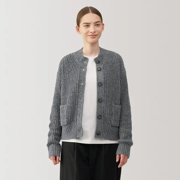 야크 혼방 울 모크넥 가디건