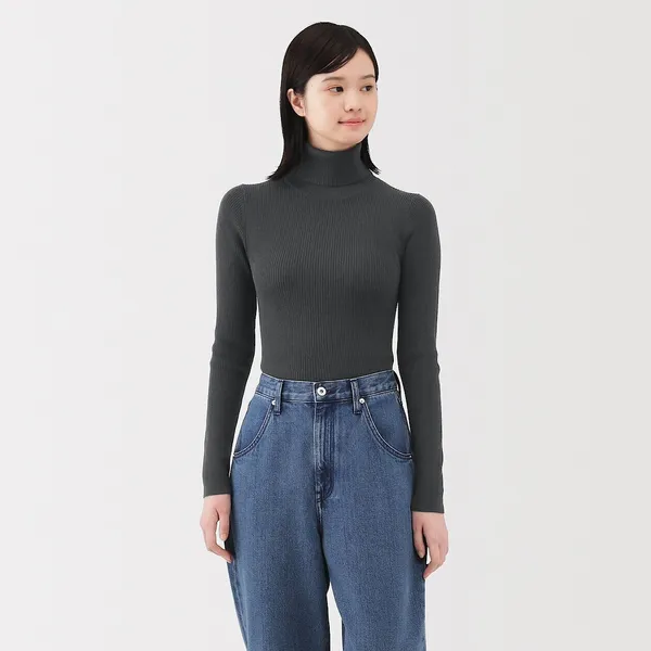 워셔블 울 리브 터틀넥 스웨터