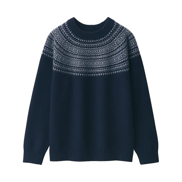 안데스 울 자카드 편직 크루넥 스웨터