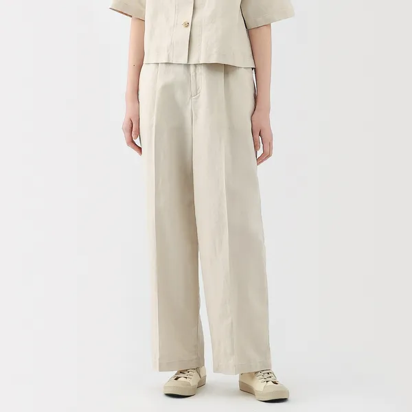 헴프 혼방 턱 와이드 팬츠