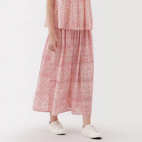 블록 프린트 개더 맥시 스커트