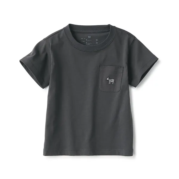 베이비 동물 자수 포켓 크루넥 반소매 티셔츠