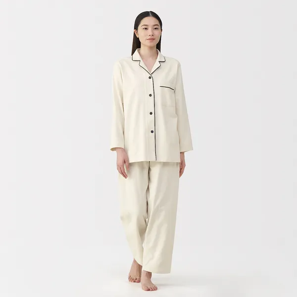 여성 사이드 심리스 플란넬 긴소매 파자마