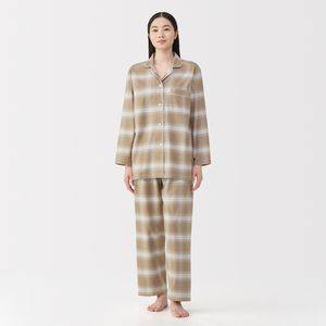 여성 사이드 심리스 플란넬 긴소매 파자마