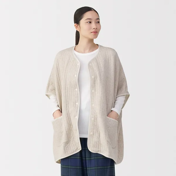 코튼 혼방 퀼팅 판초