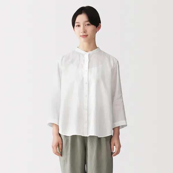 워싱 리넨 7부소매 블라우스